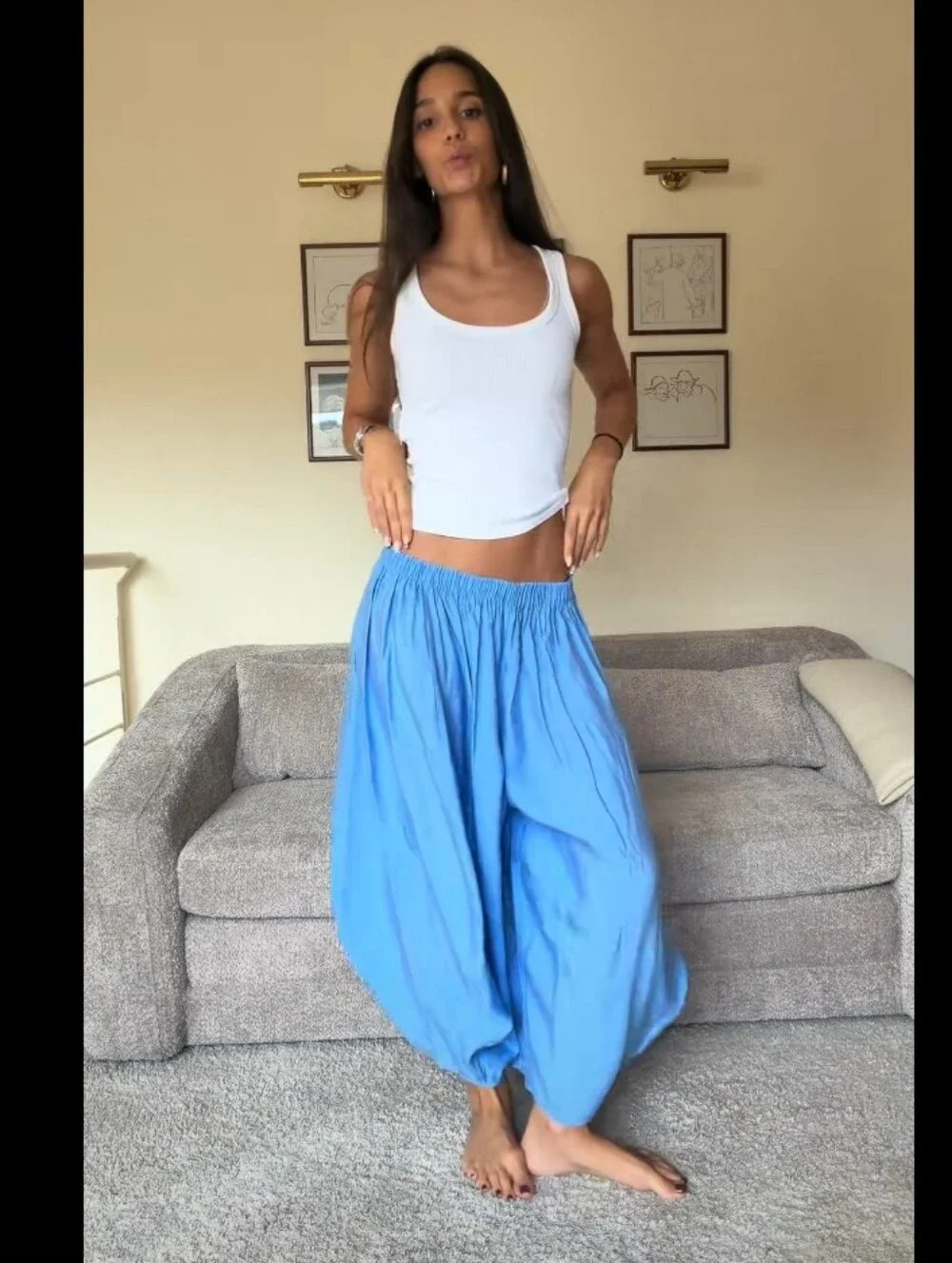Zara NWT flowy volume pants blue
